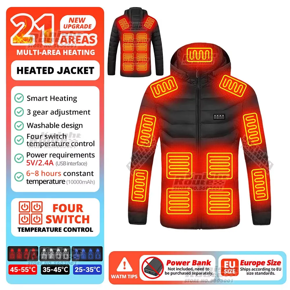 21 Areas Heated Jacket Mens Jacket Heating Jacket Men Warm Winter Jackets for Men Parkas Coat Tactical Heated Vest