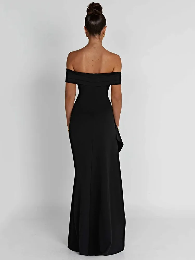 Amozae Elegant Off-shoulder High Split Maxi Dress Women Fashion Strapless Sleeveless Backless Bodycon Club Party Sexy Dress