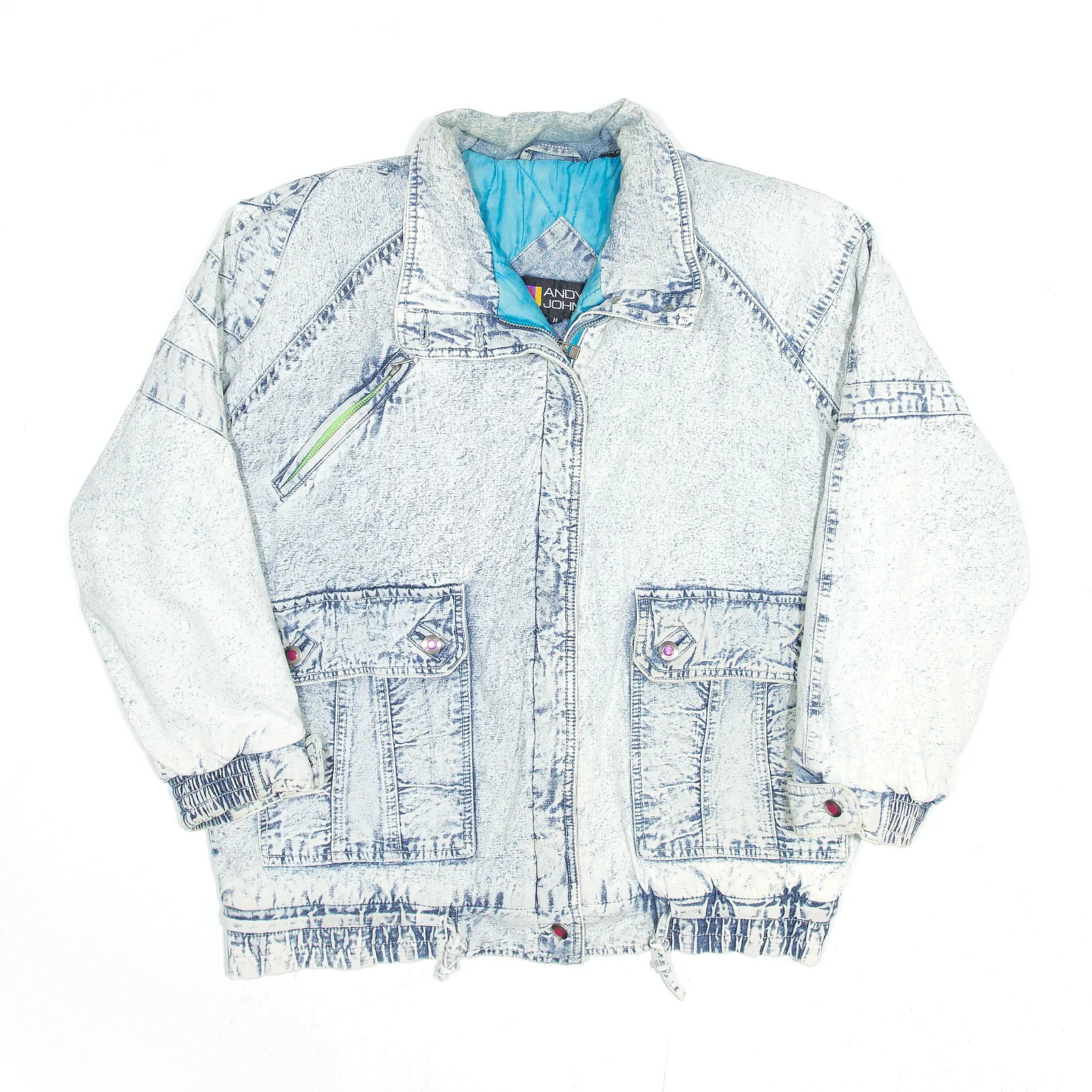 ANDY JOHNS Acid Wash Quilted Blue Denim Jacket Womens M