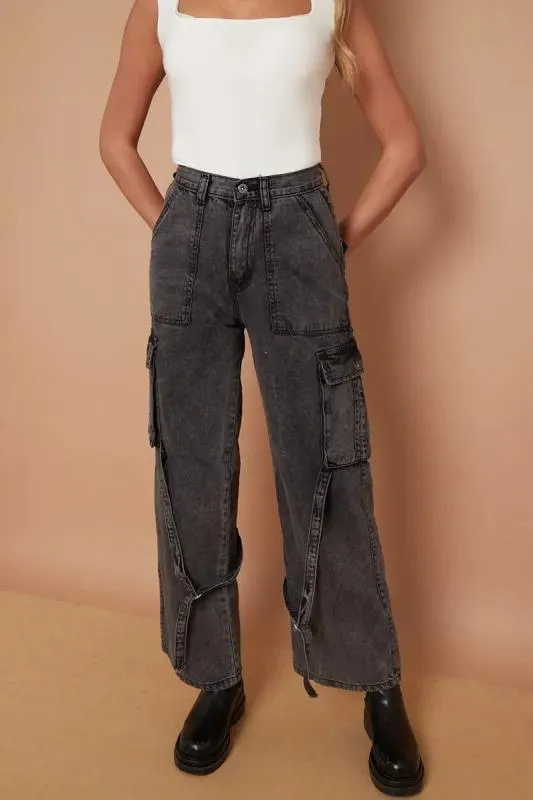 Black  DINO High Waist Wide Leg Cargo Jeans