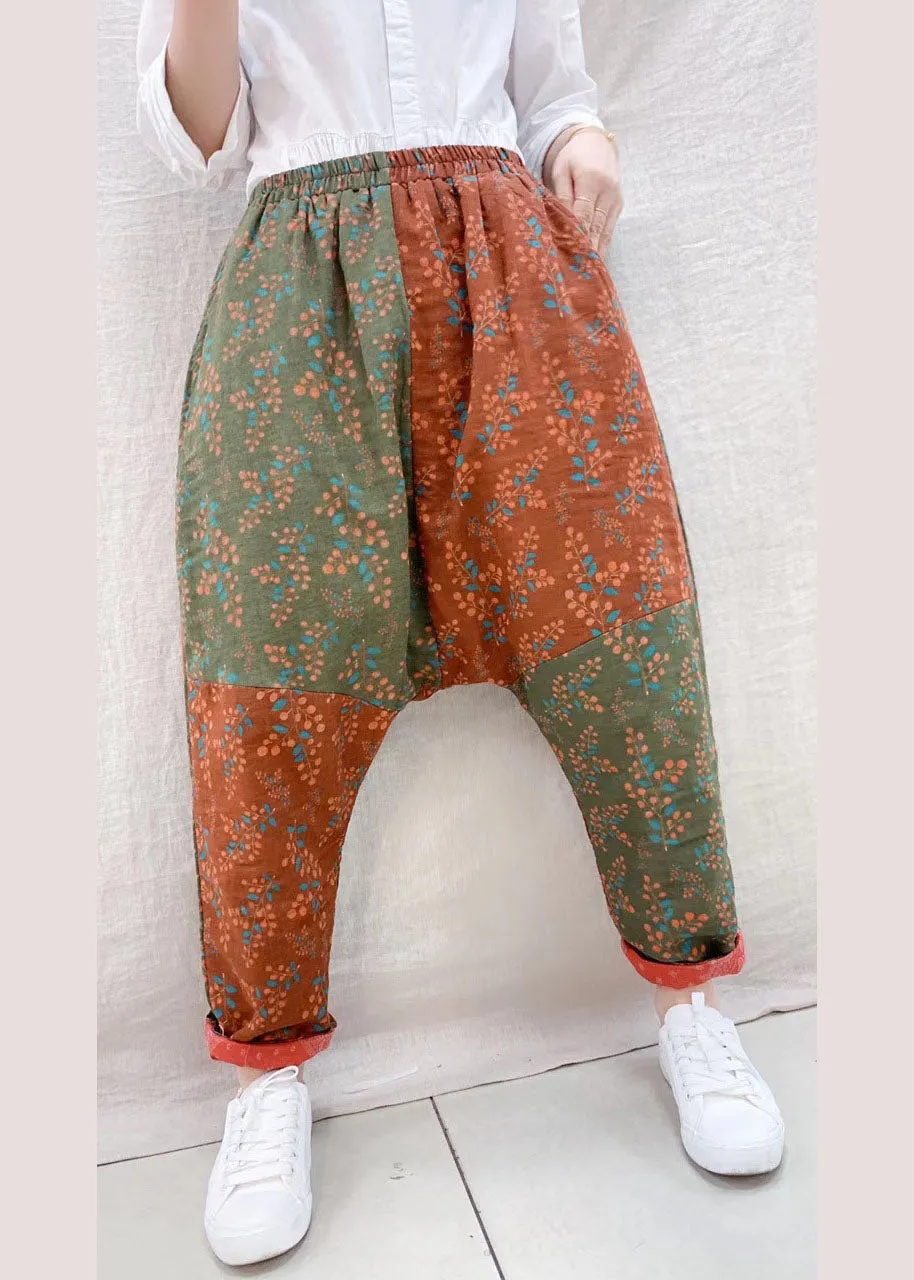 Bohemian Color block Loose High Waist Print Harem Winter Cotton Pants