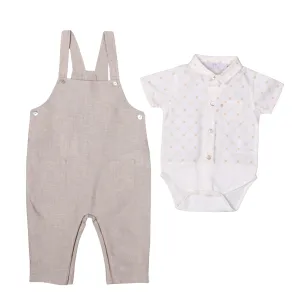 Brett | Boys Beige Cotton & Linen Dungaree Set