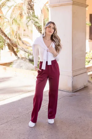 Brixton High Waist Stripe Print Track Pants Burgundy