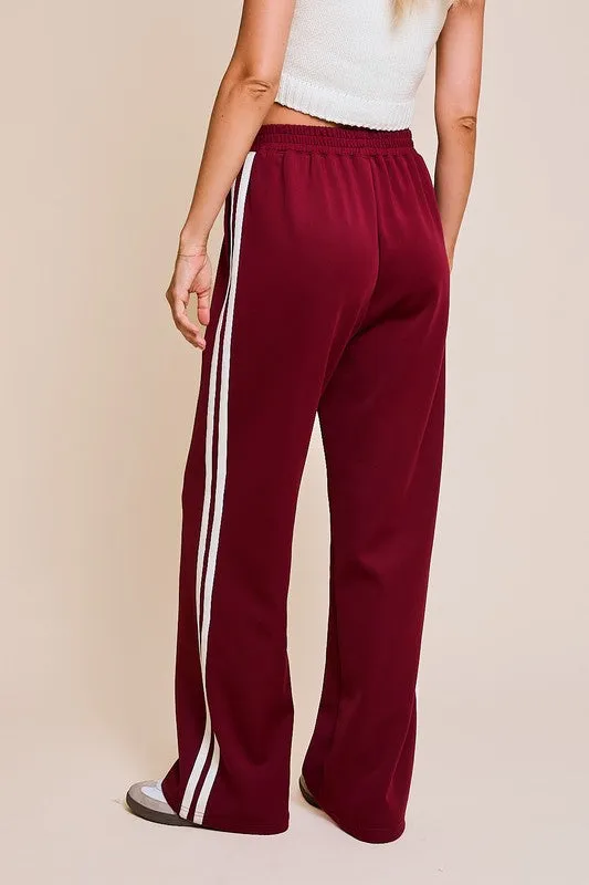 Brixton High Waist Stripe Print Track Pants Burgundy