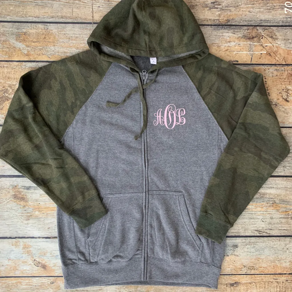 Camo Sleeve Zip Hoodie Personalized Sweatshirt