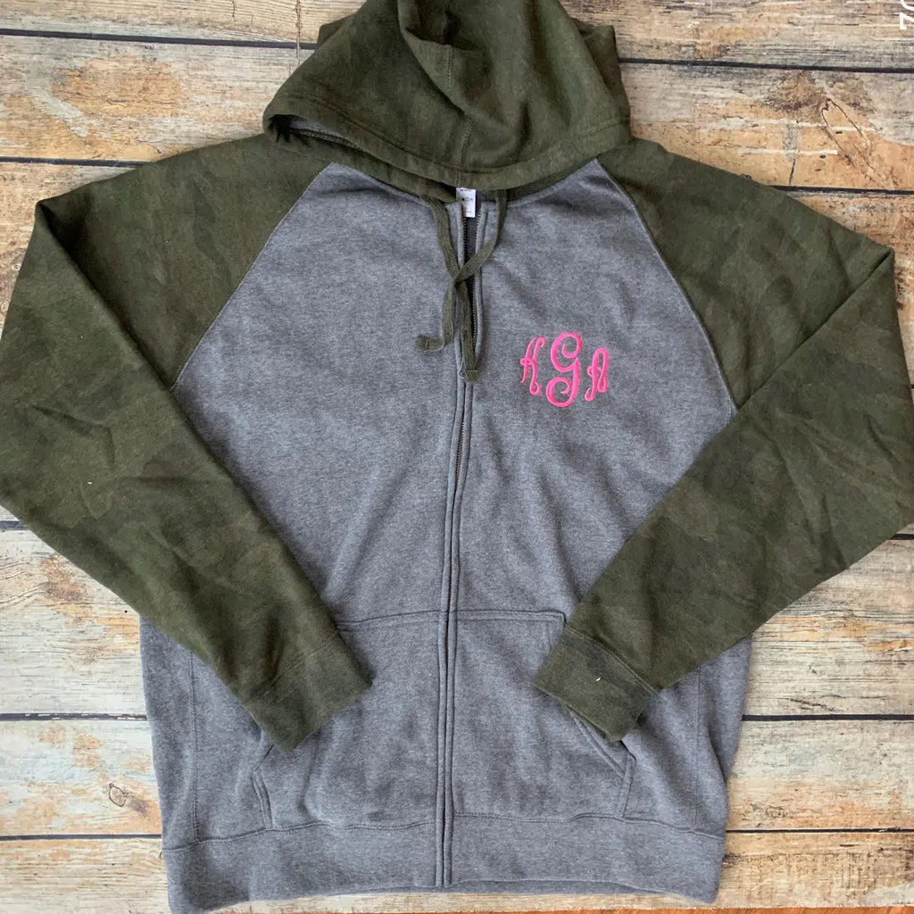 Camo Sleeve Zip Hoodie Personalized Sweatshirt