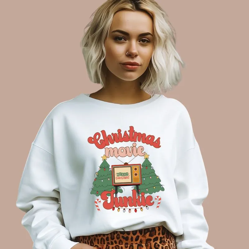 Christmas Movie Junkie Crewneck Pullover Sweatshirt