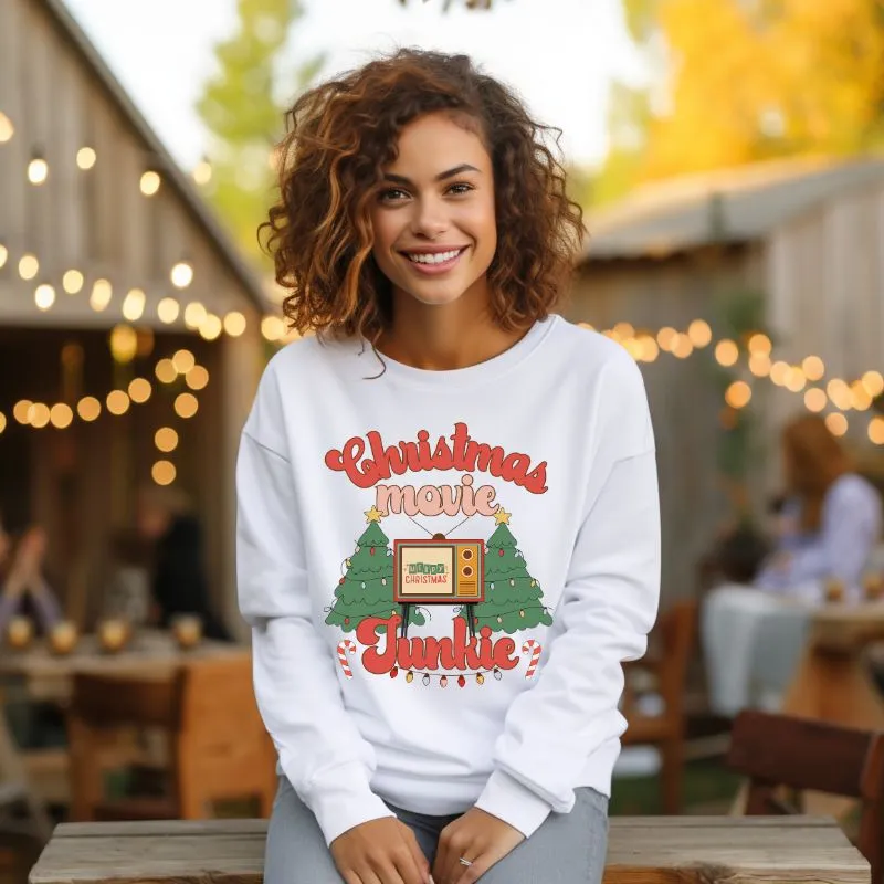 Christmas Movie Junkie Crewneck Pullover Sweatshirt