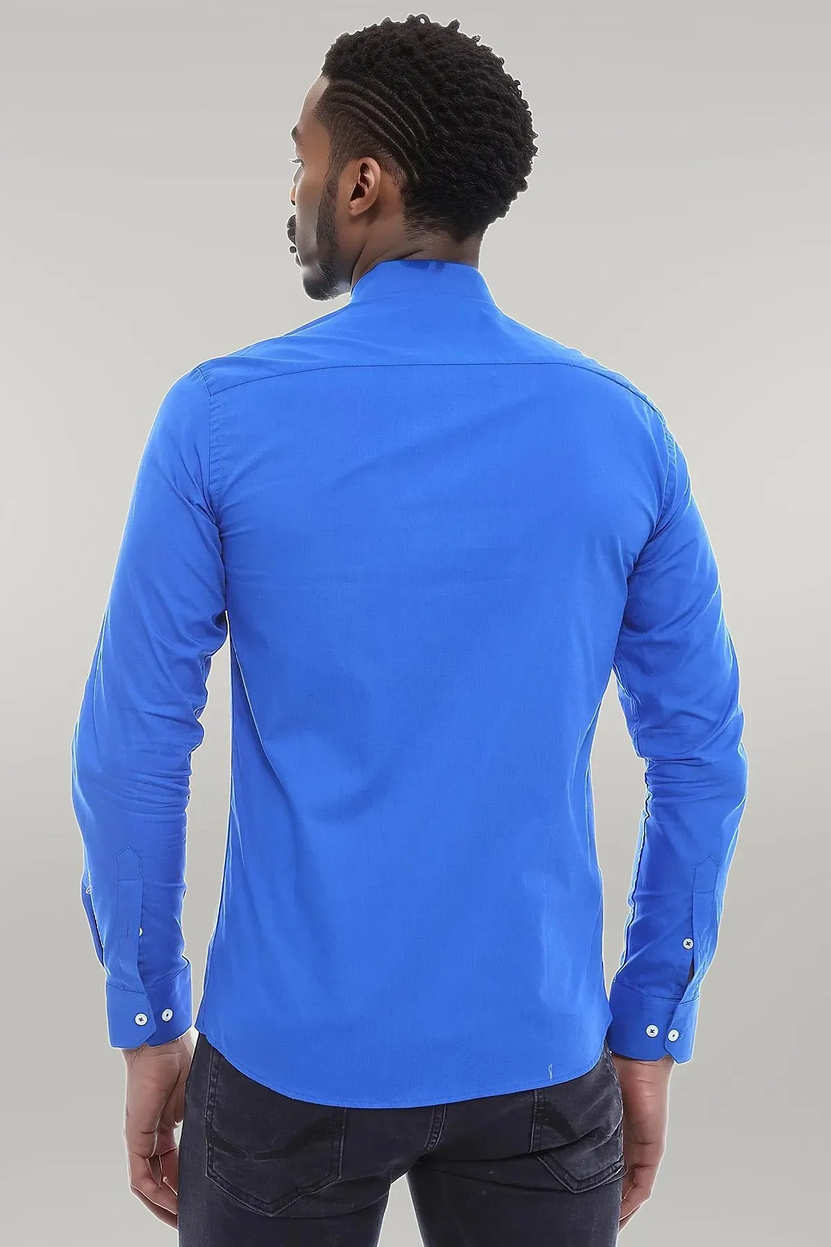 Cotton Satin Slim Fit Blue Men Shirt - Wessi