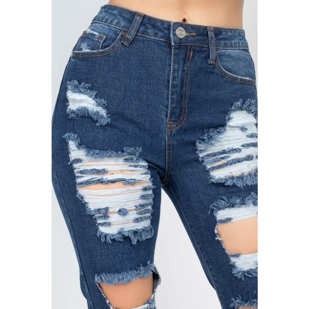 Dark Distressed Straight Leg Jeans