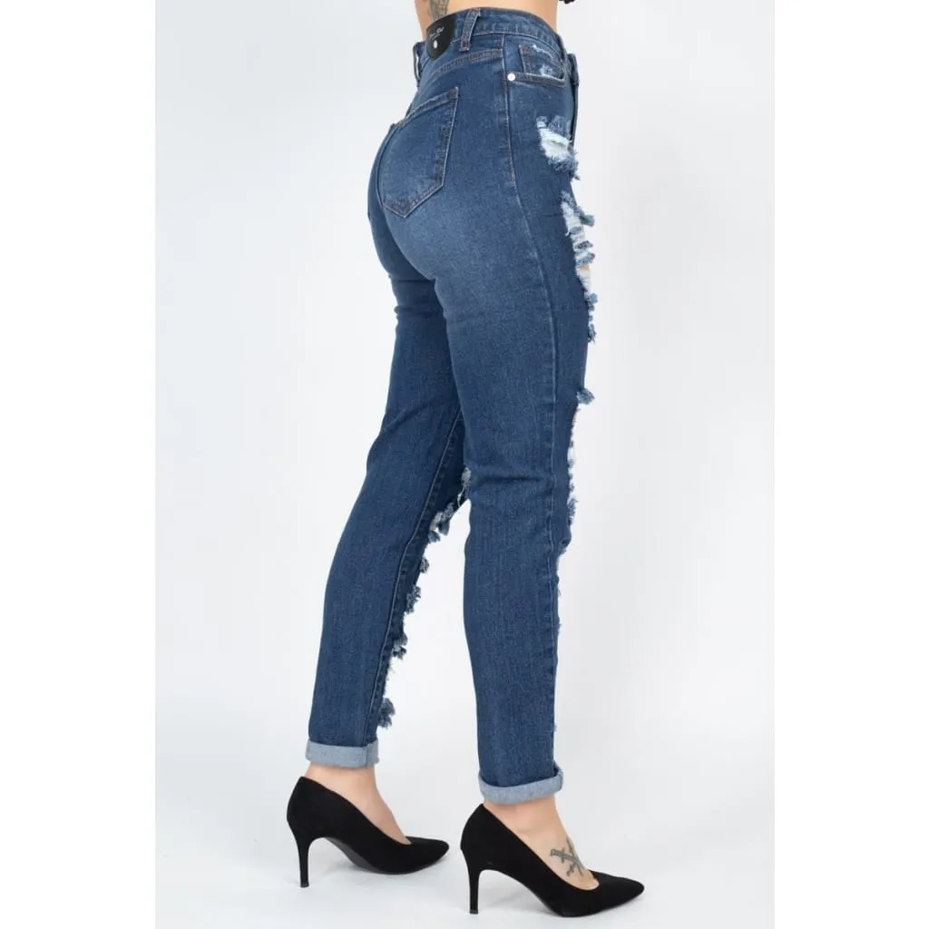 Dark Distressed Straight Leg Jeans