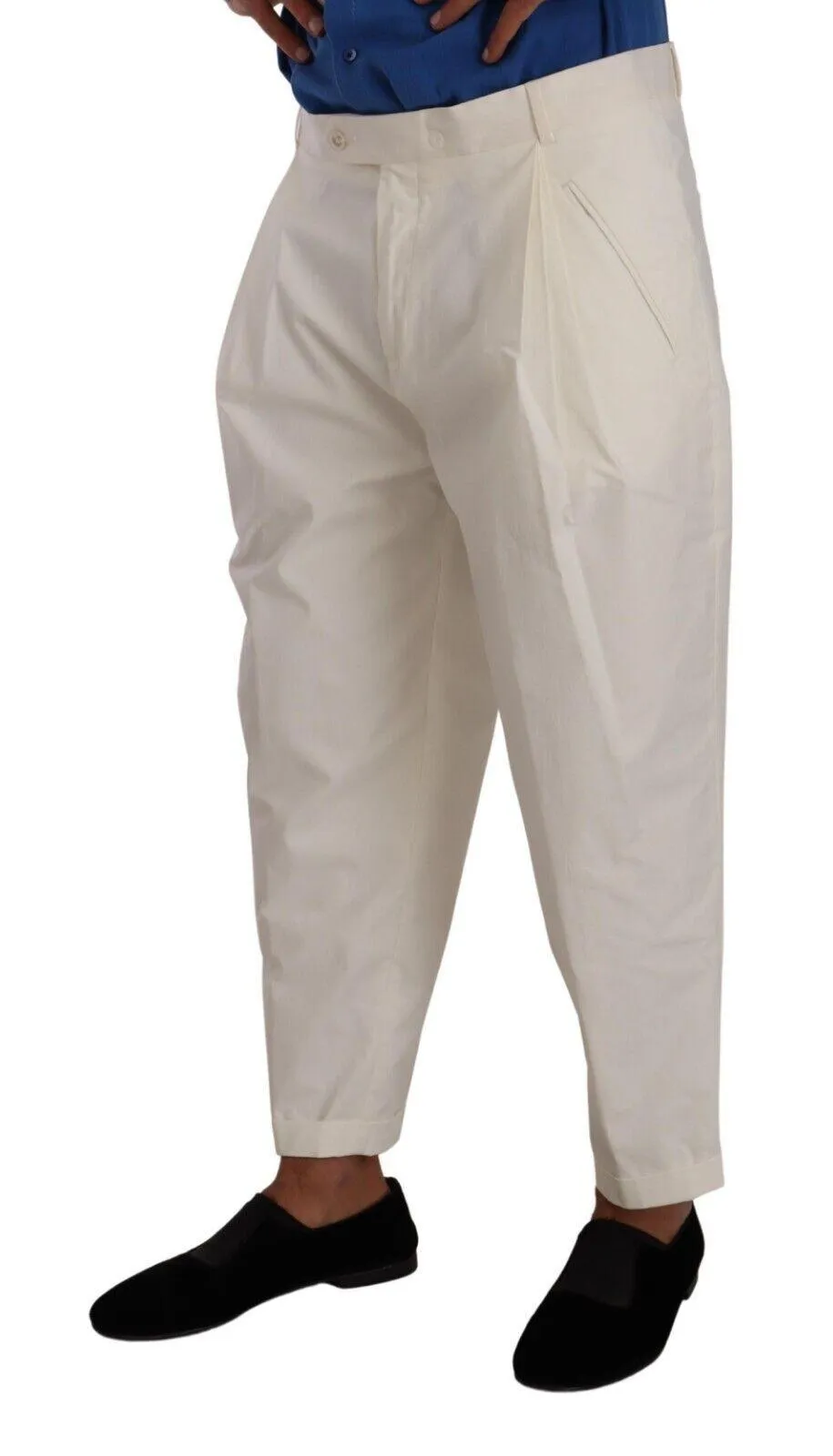 Dolce & Gabbana White Cotton Tapered Men Trouser Dress Pants