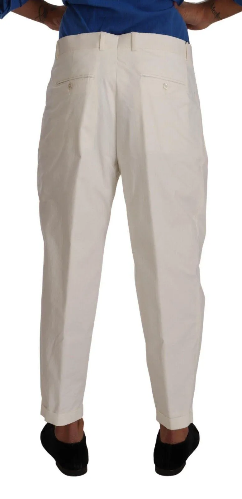 Dolce & Gabbana White Cotton Tapered Men Trouser Dress Pants