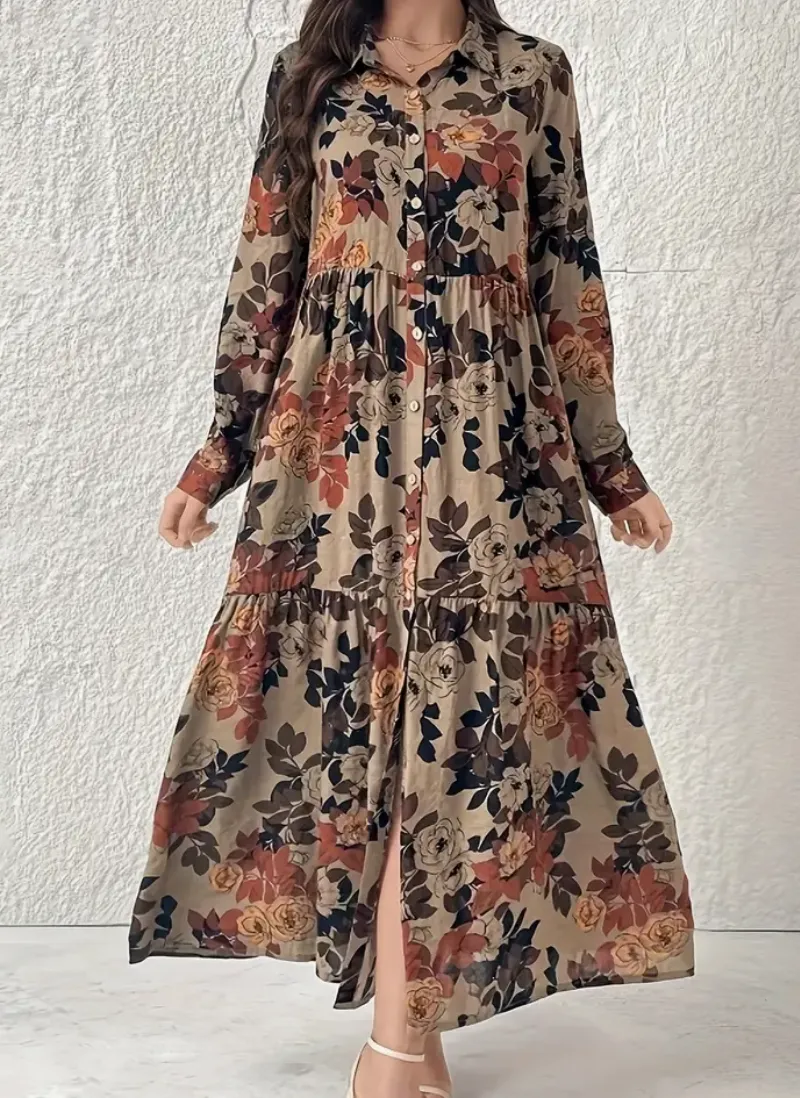 Fall Button Front Maxi Dress