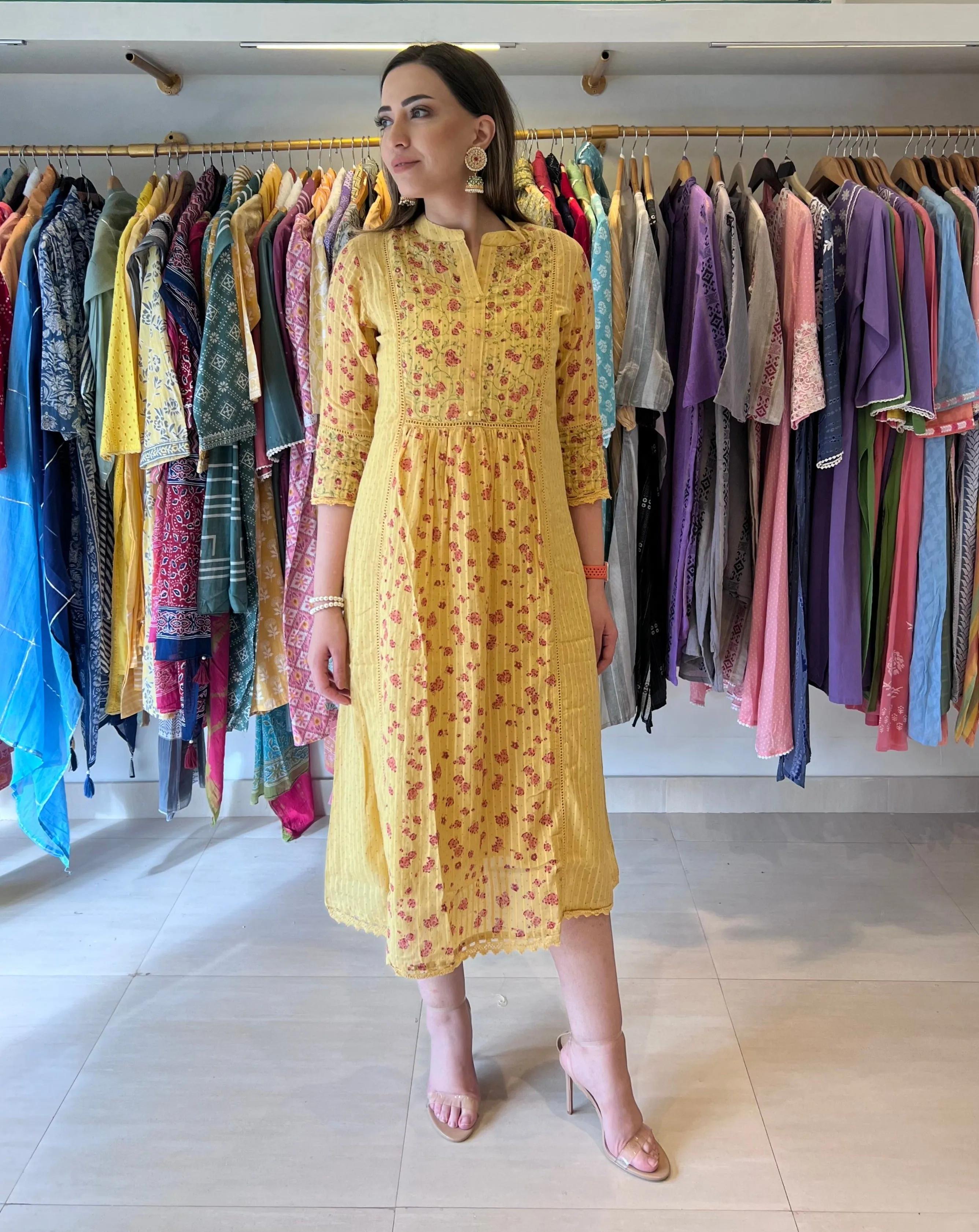 Flowers On Yellow Maxi Dress