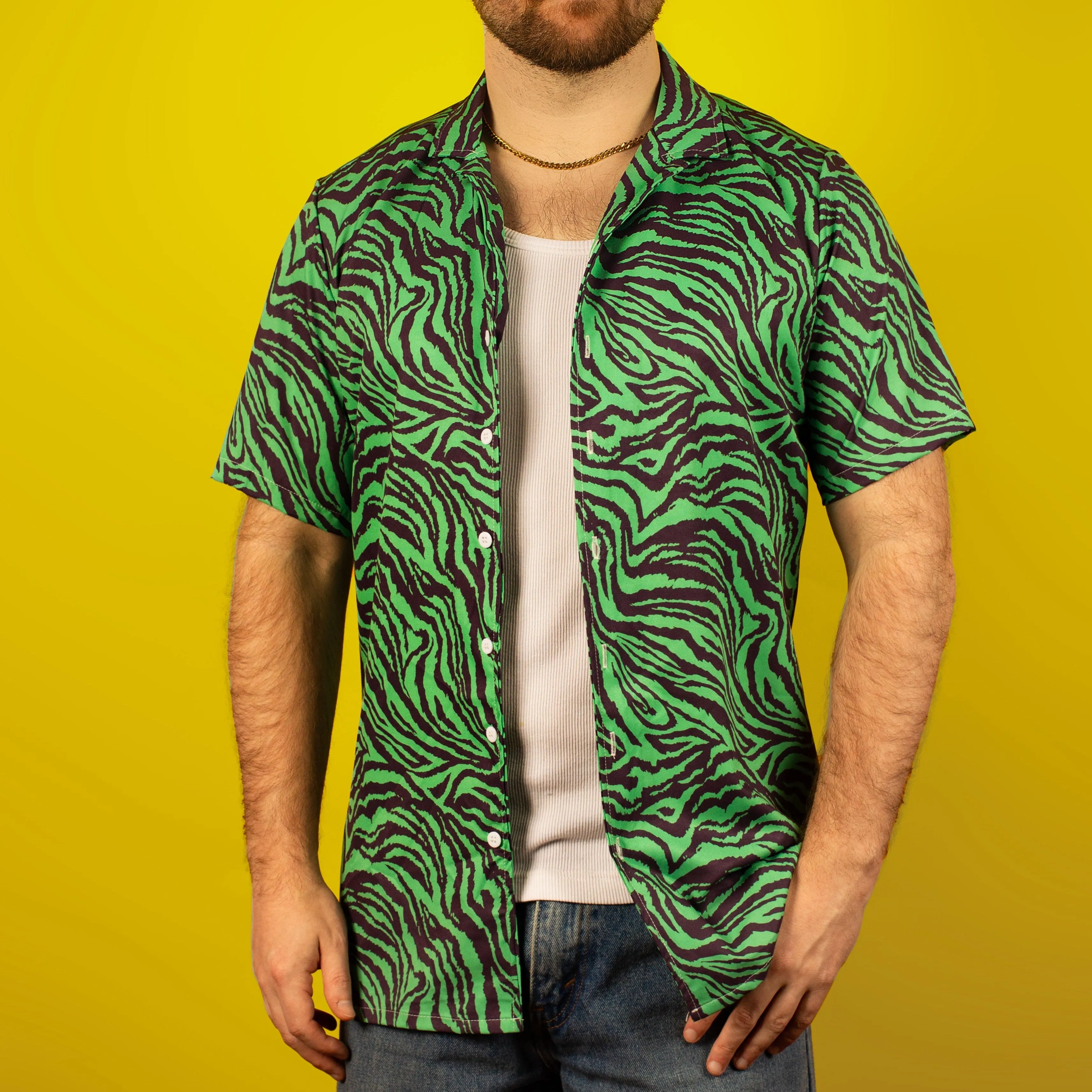 Green Wavy Zebra Hawaiian Shirt