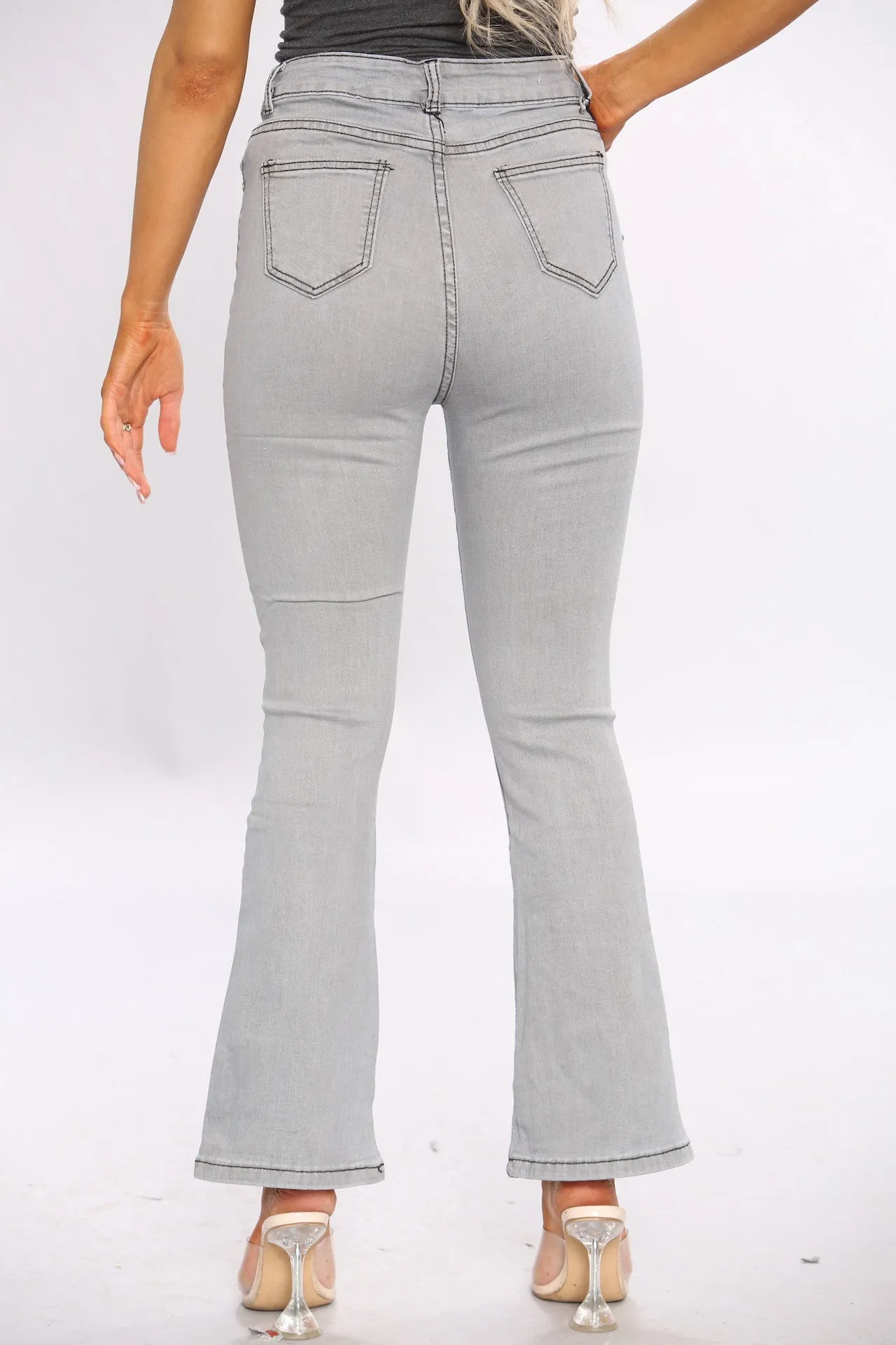 Grey High Waist Flare Jeans