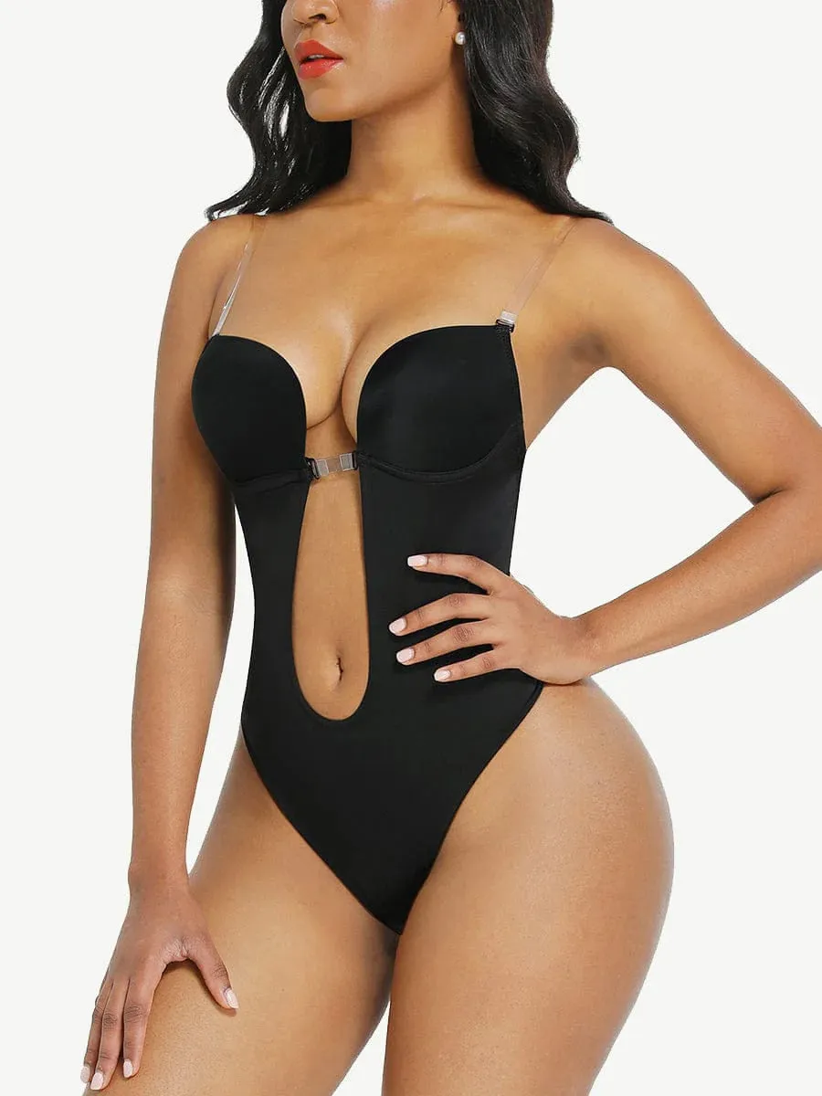 High Waist 30D Fabric Tummy Control Bodysuit with Nubuck Shoulder Straps