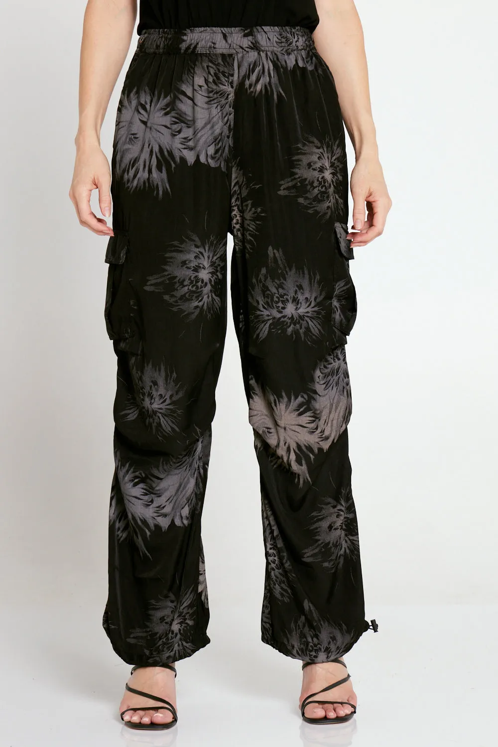 Jemima Luxe Cargo Pants - Black/Silver