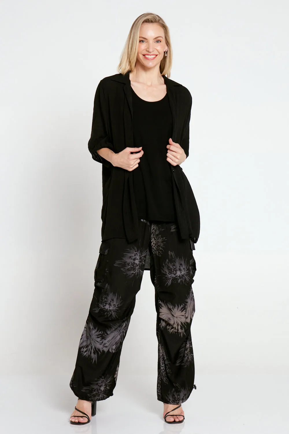 Jemima Luxe Cargo Pants - Black/Silver