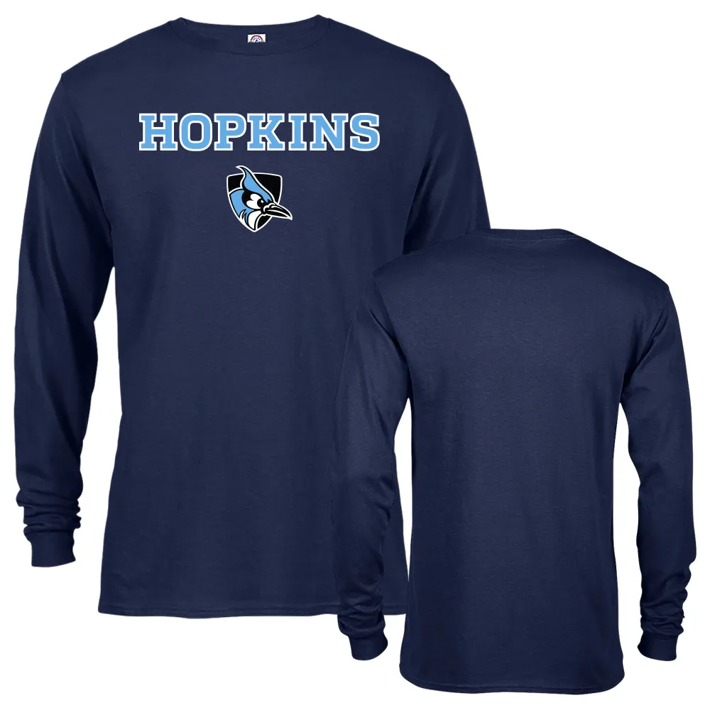 Johns Hopkins University Arched Text with Mascot Long Sleeve T-shirt Tee