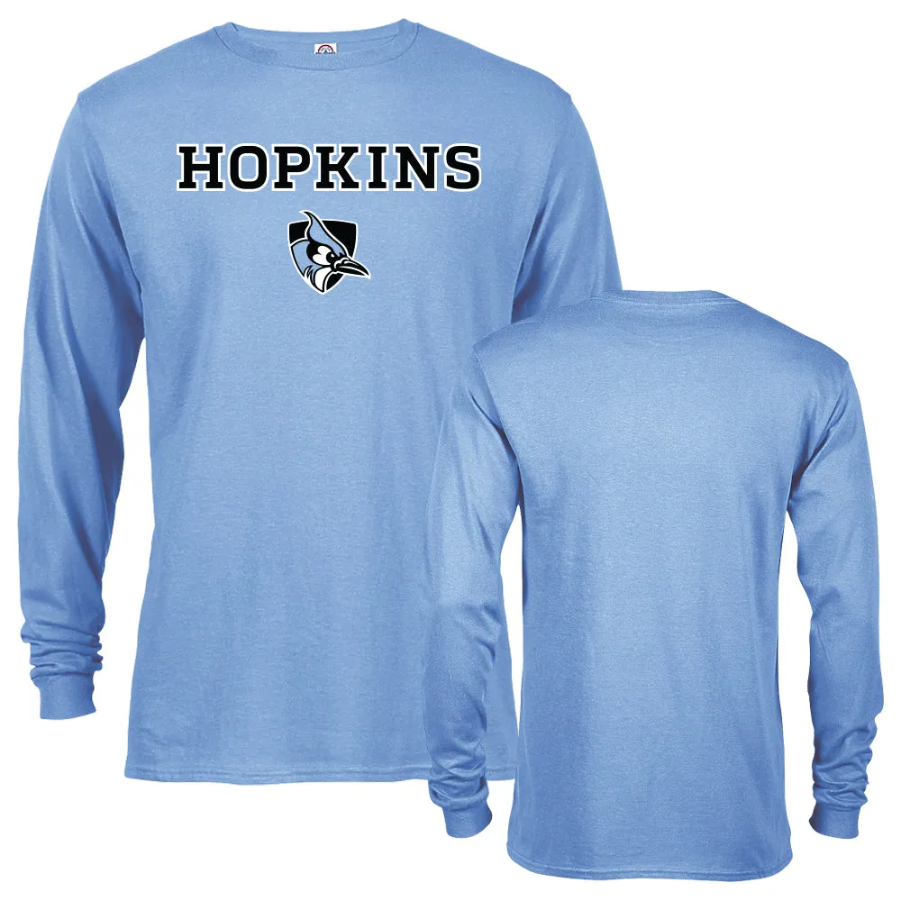 Johns Hopkins University Arched Text with Mascot Long Sleeve T-shirt Tee