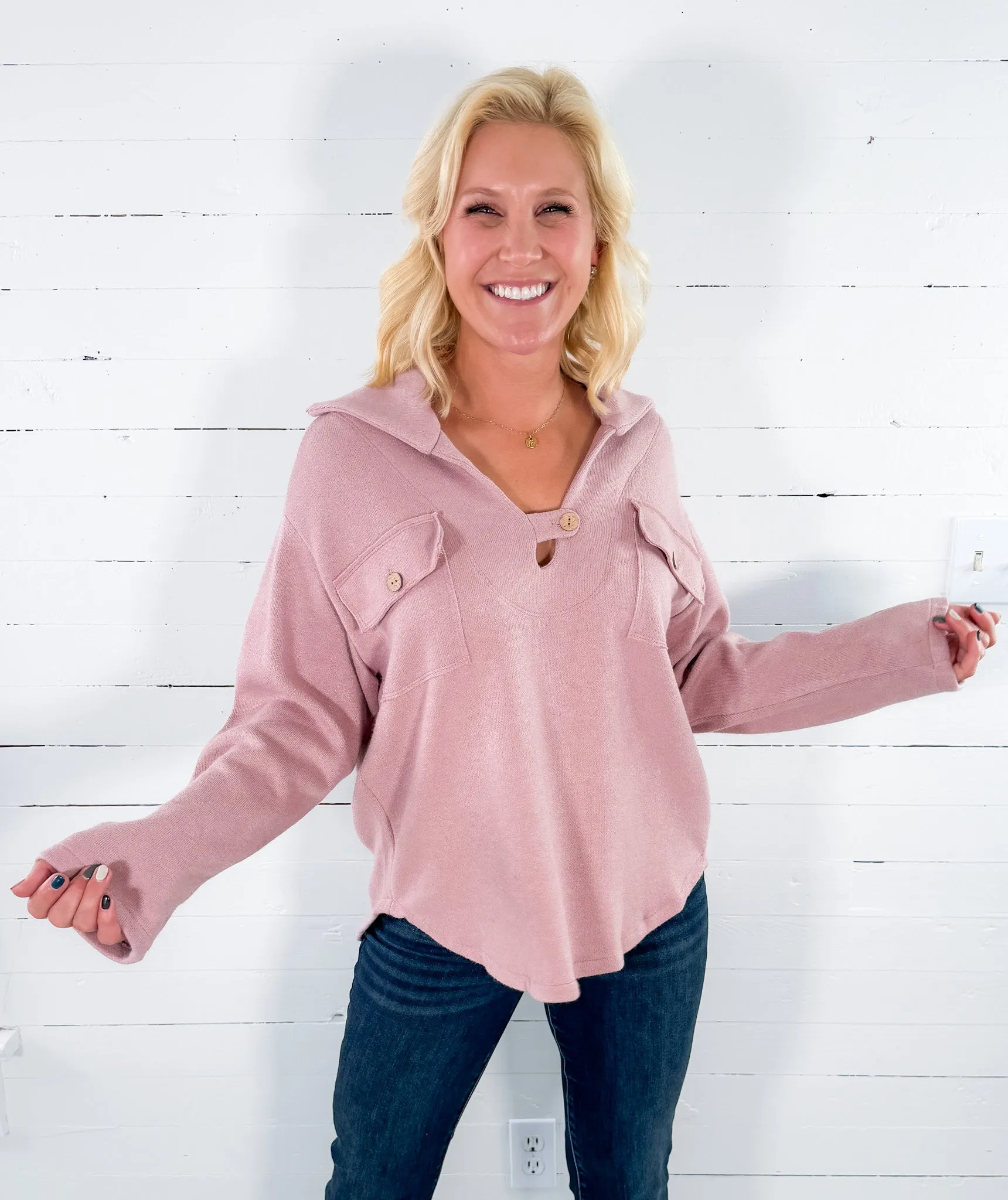 Johns Pink Pocket Fleece Top