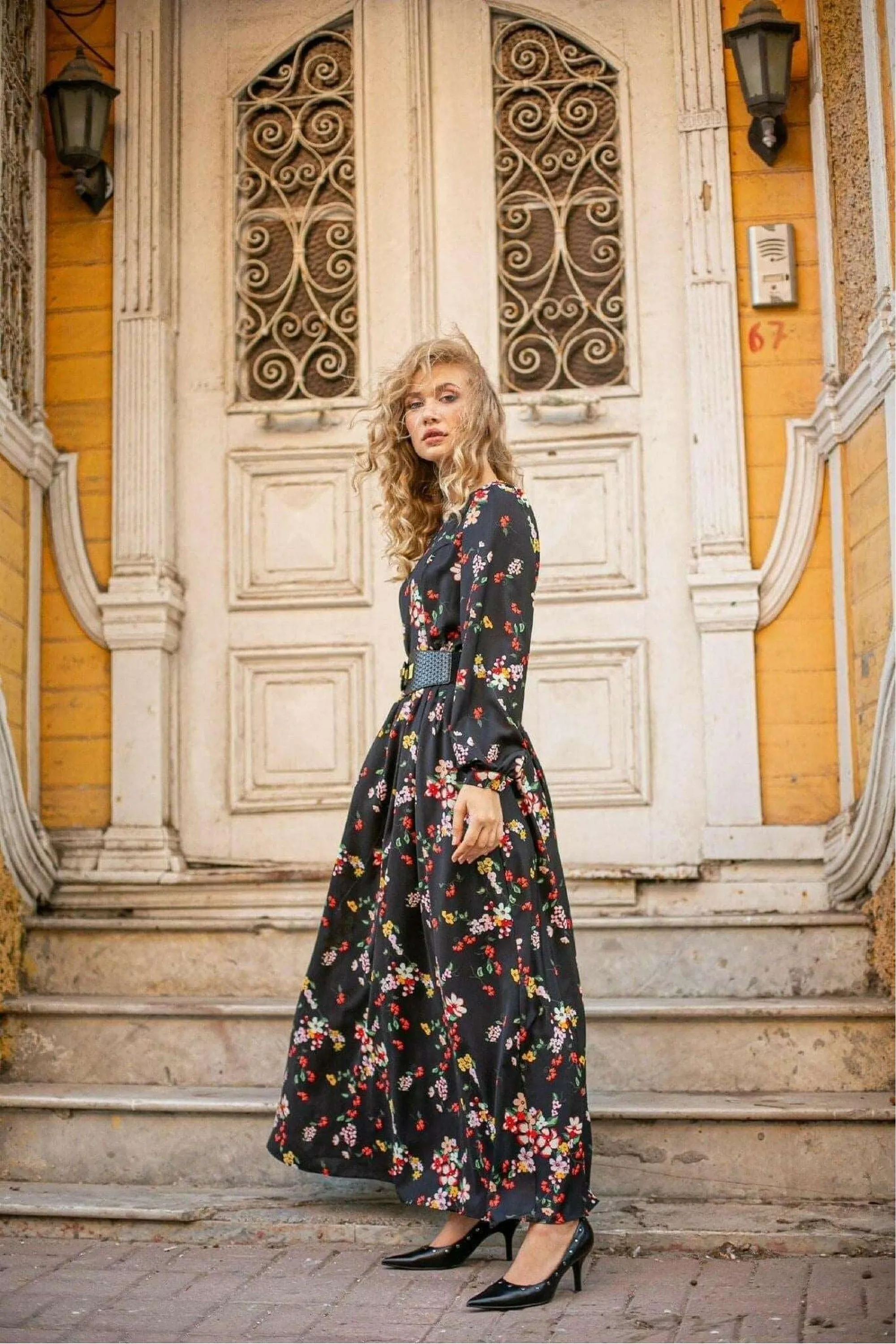 Kelsi Floral Long Maxi Dress with Long Sleeves