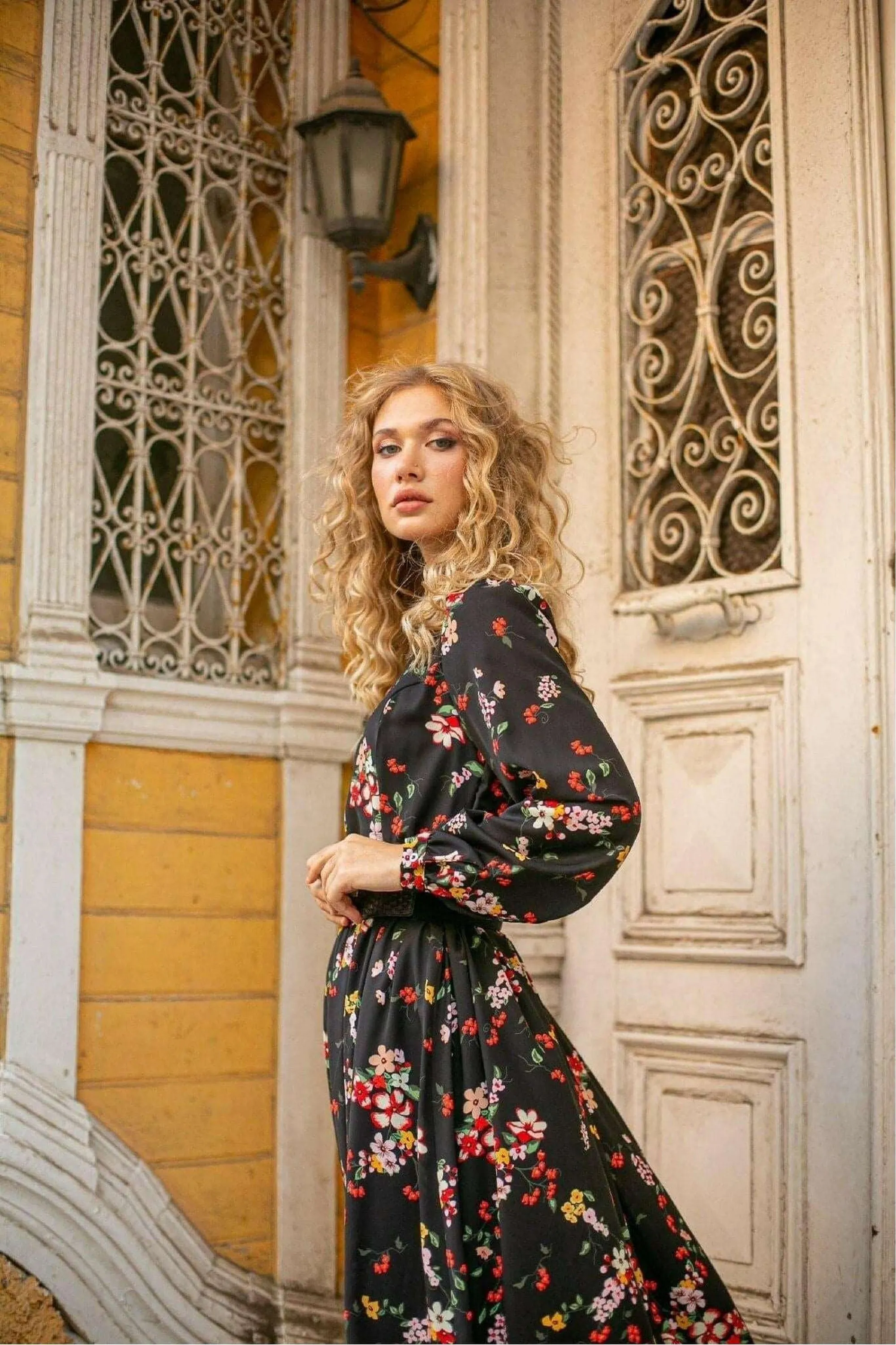 Kelsi Floral Long Maxi Dress with Long Sleeves