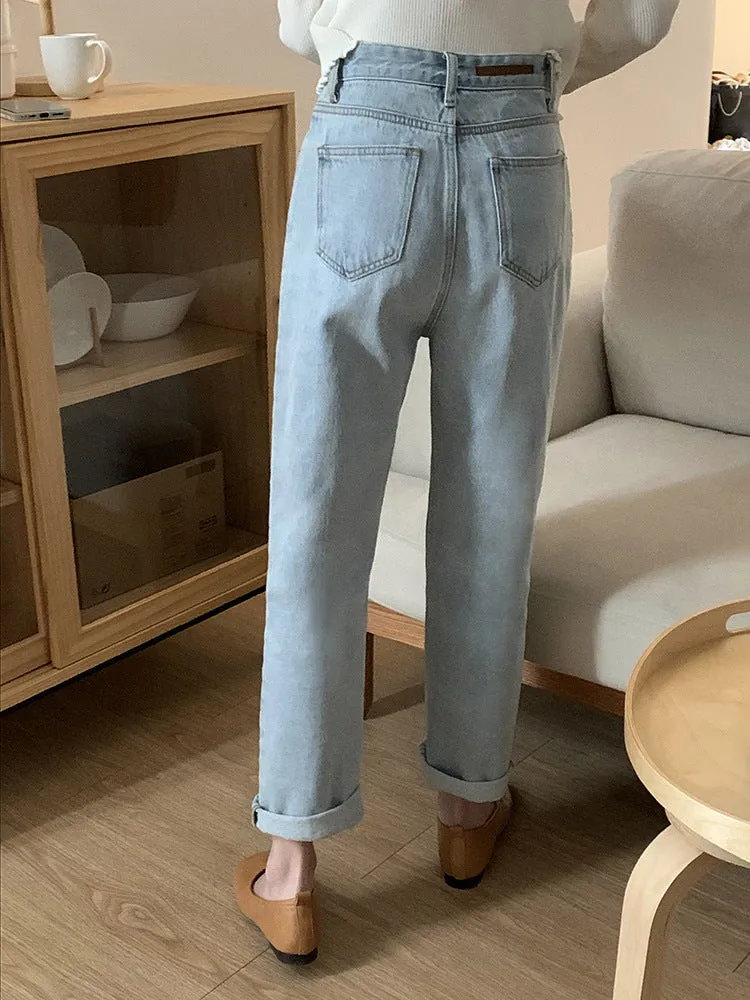 [Korean Style] Clairea Washed High Rise Straight Jeans