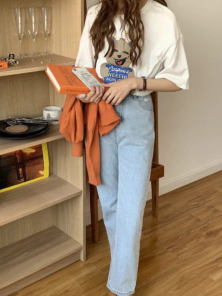 [Korean Style] Clairea Washed High Rise Straight Jeans