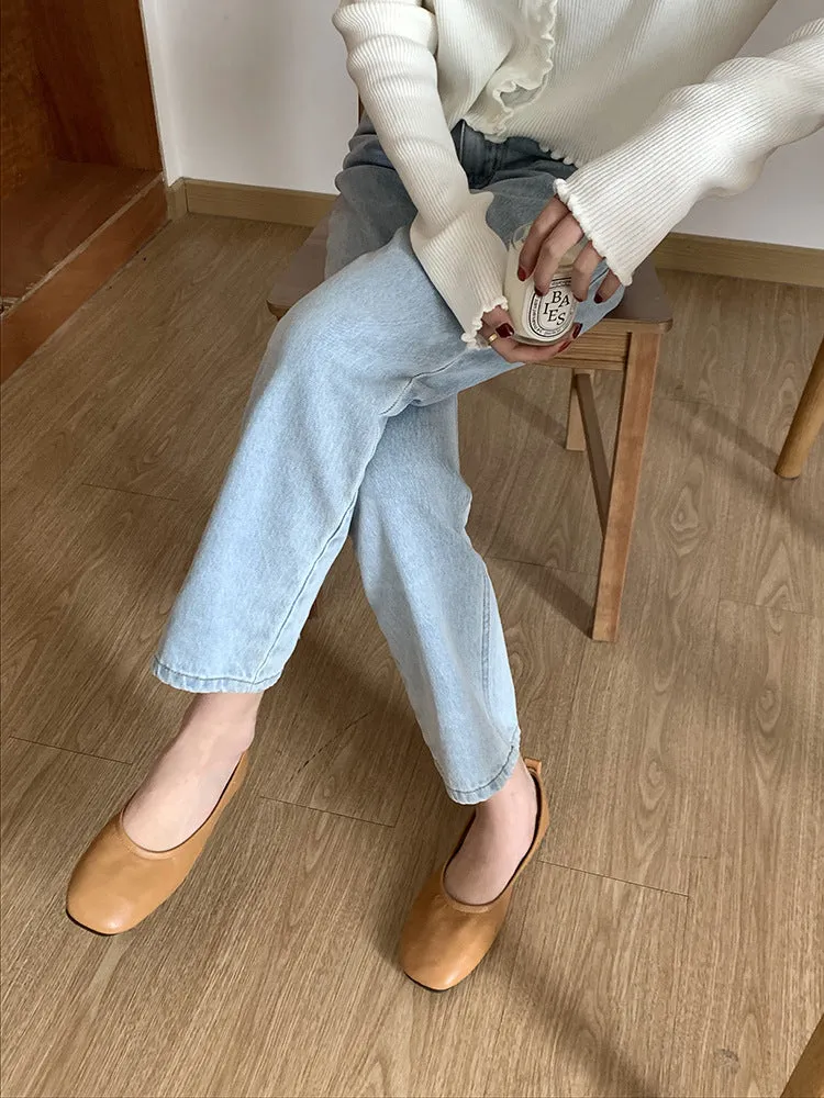 [Korean Style] Clairea Washed High Rise Straight Jeans