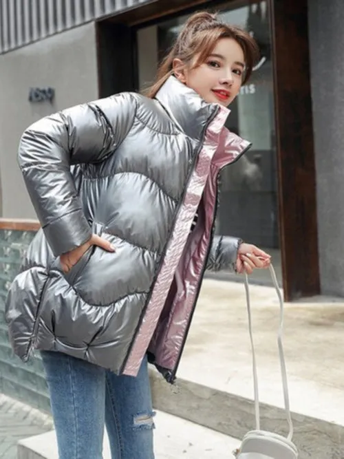 Light-reflecting Parka Short Padded Jacket