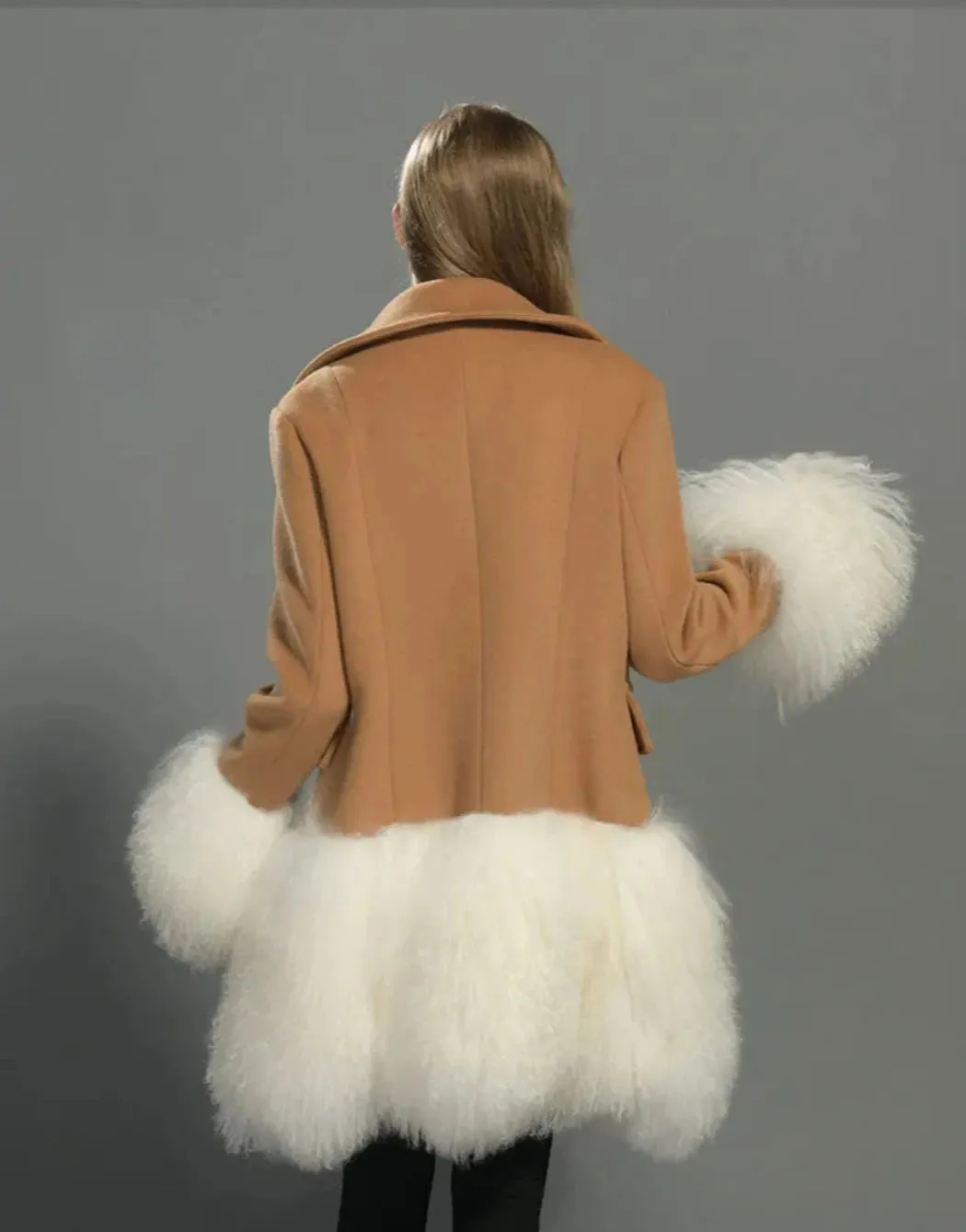 Luxurious Wool Mongolian Sheep Fur Cuffs Coat