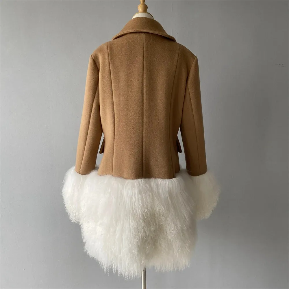 Luxurious Wool Mongolian Sheep Fur Cuffs Coat