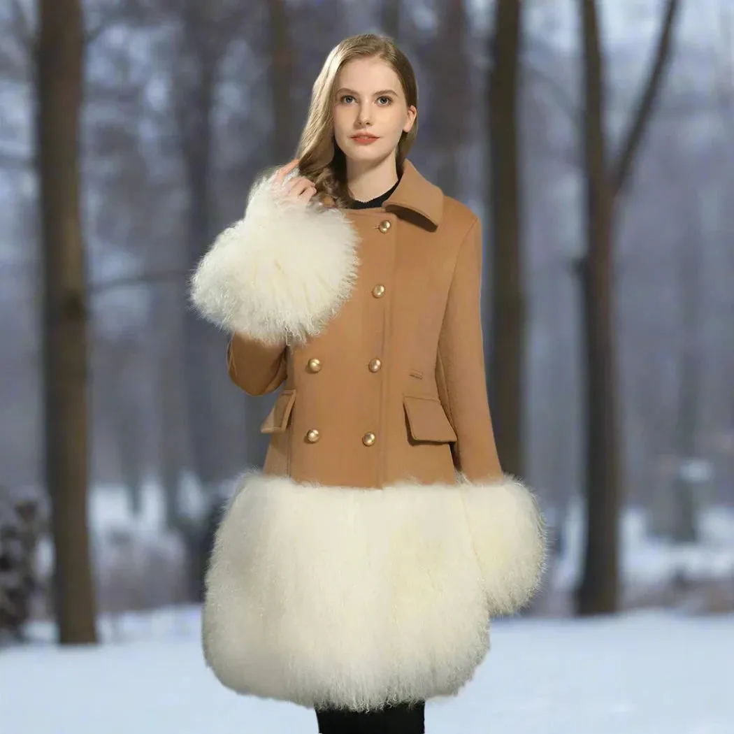 Luxurious Wool Mongolian Sheep Fur Cuffs Coat