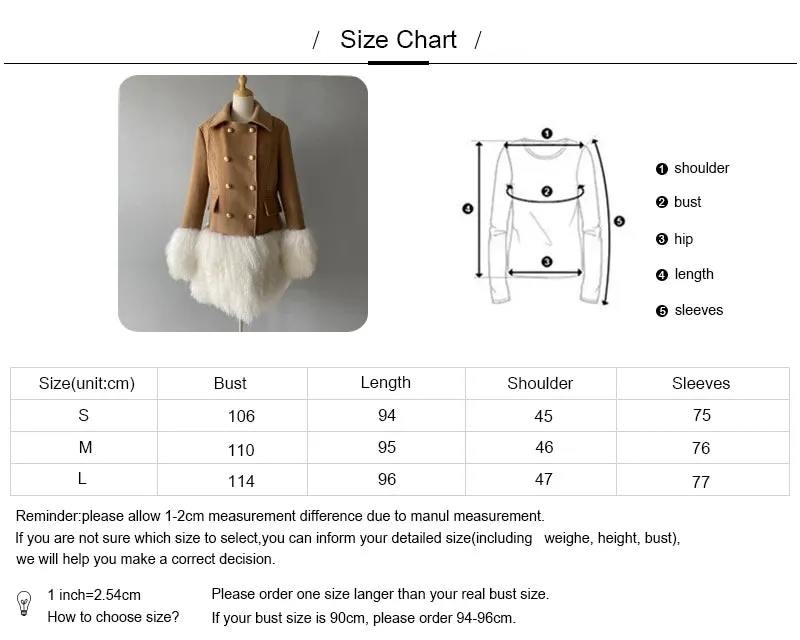 Luxurious Wool Mongolian Sheep Fur Cuffs Coat