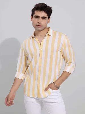 Men's Yellow & White Striped Slim Fit Shirt