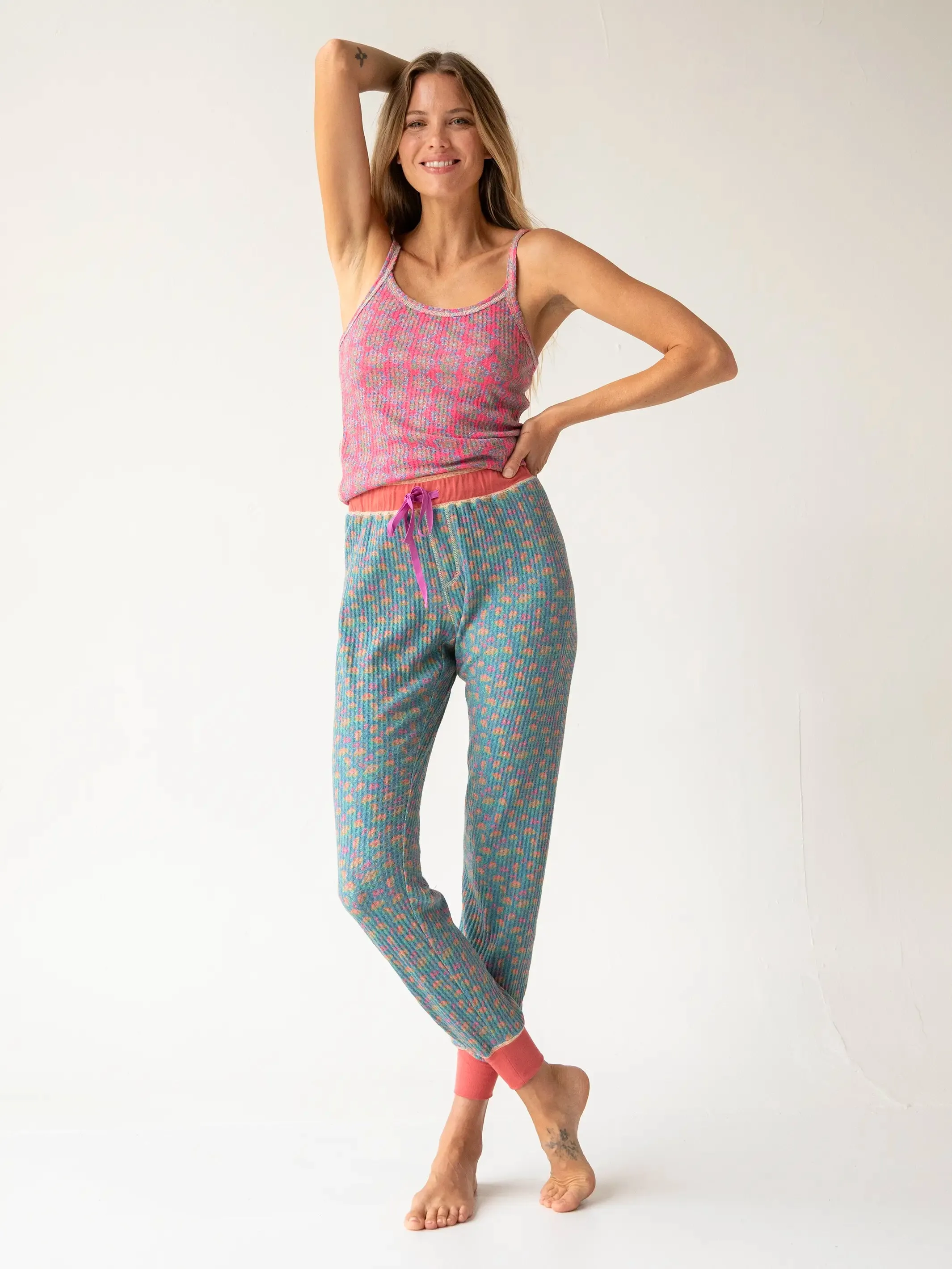 Mix & Match Waffle Pajama Cami - Hot Pink Mod Floral