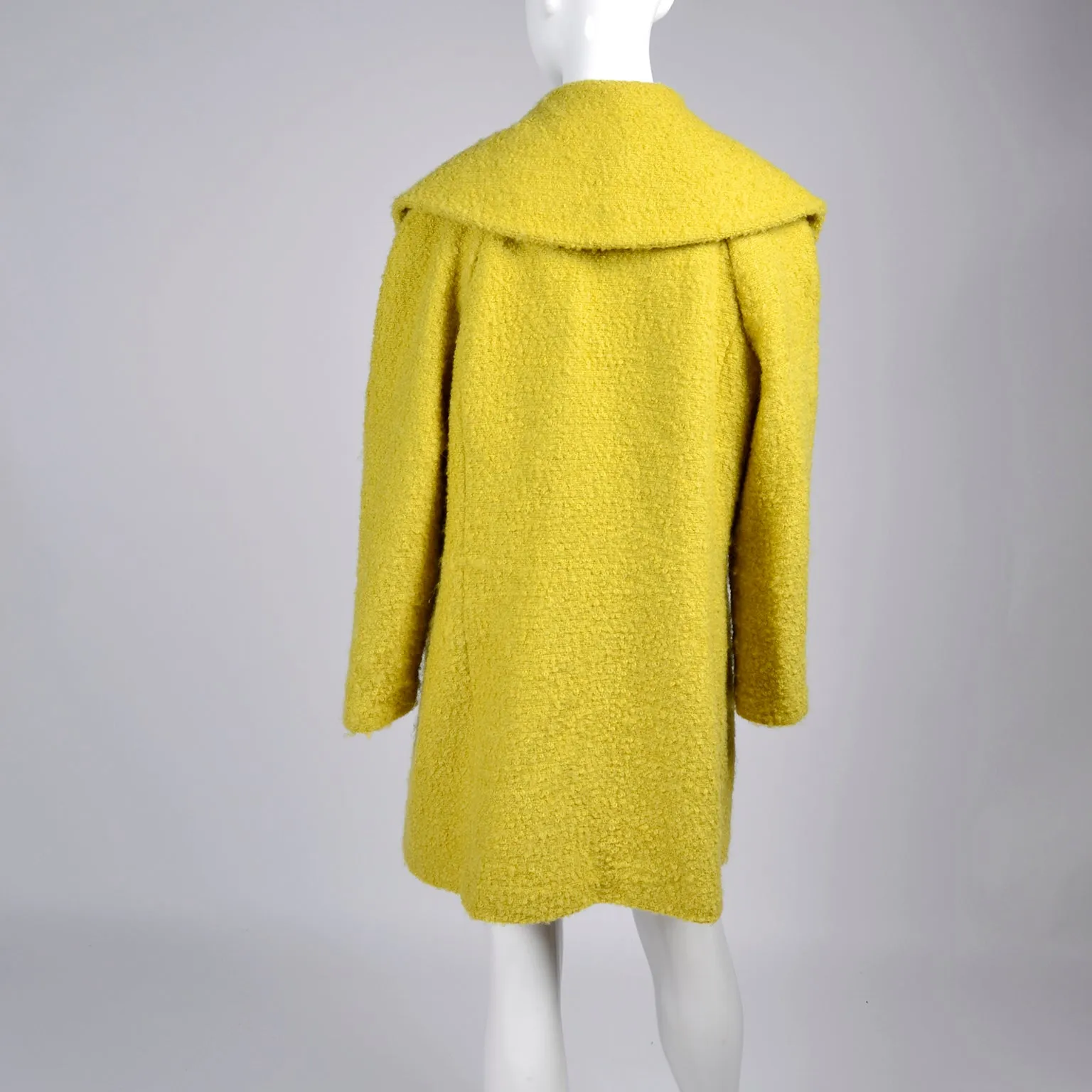 Mod 1960's Chartreuse Wool Swing Coat With Large Collar