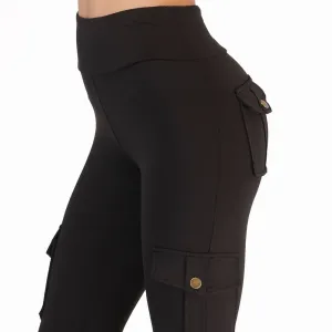 NORMOV High Waist Pocket Slim Poly-Cotton-Spandex Cargo Pants