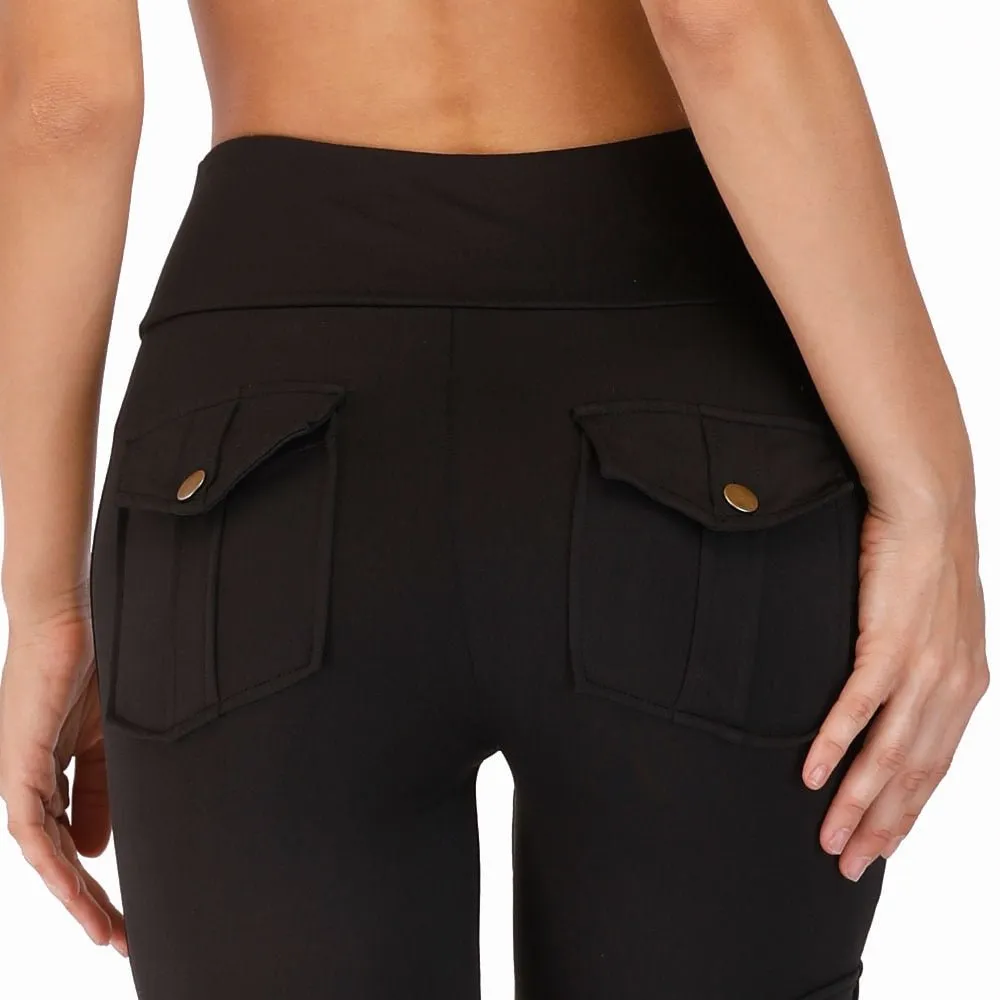 NORMOV High Waist Pocket Slim Poly-Cotton-Spandex Cargo Pants