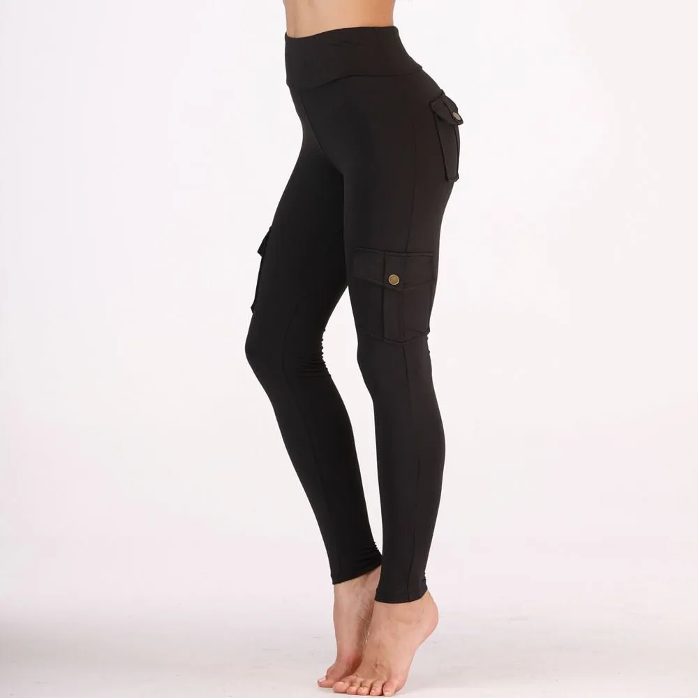 NORMOV High Waist Pocket Slim Poly-Cotton-Spandex Cargo Pants