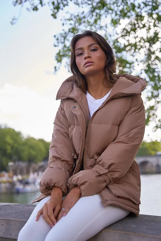 Oversized Bow Short Parka Camel