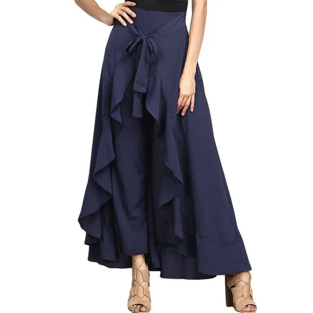 Palazzo Ruffle Chiffon Sash Tie High Waist Pants