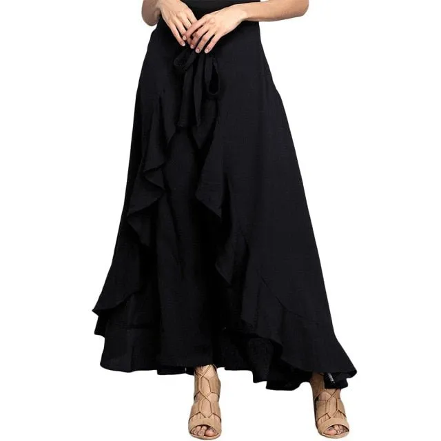 Palazzo Ruffle Chiffon Sash Tie High Waist Pants