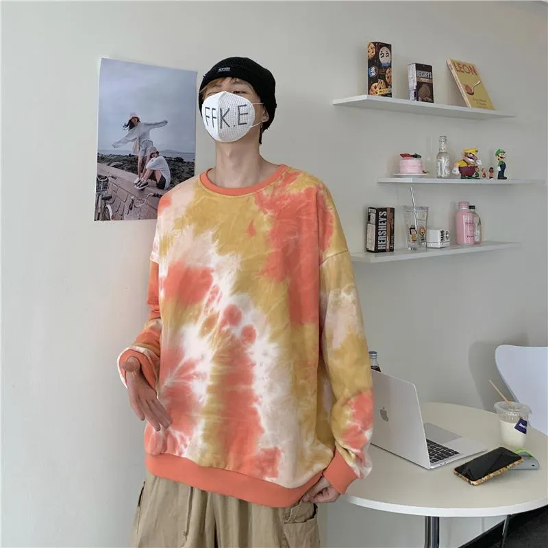 Pastel Orange Purple Tie Dye Loose Cropped Sweatshirt