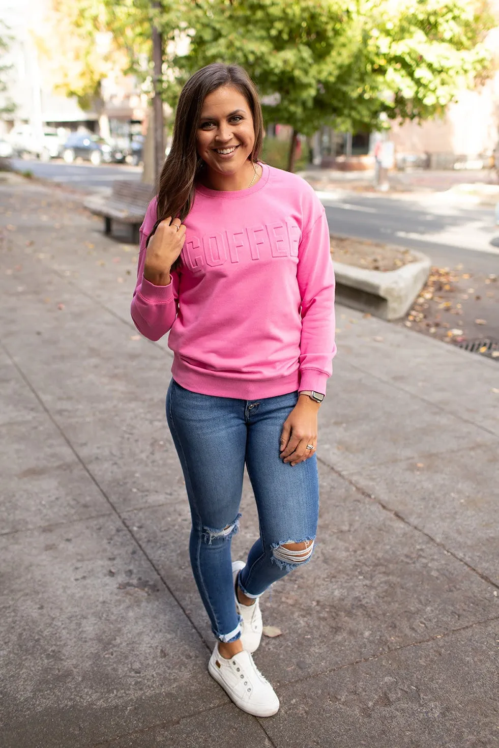 Pink Embossed Coffee Sweatshirt