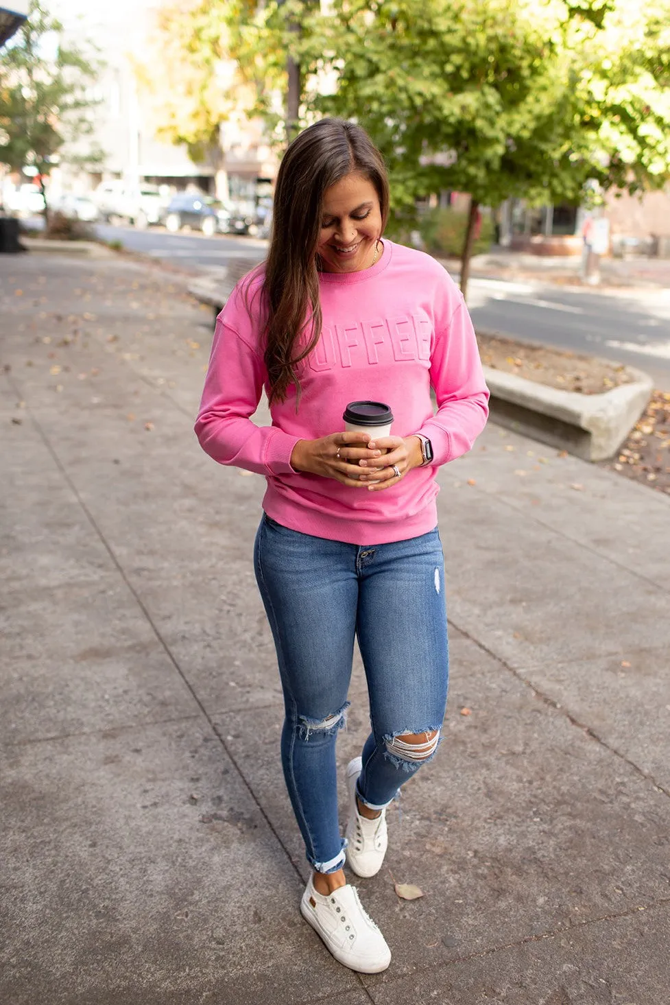 Pink Embossed Coffee Sweatshirt