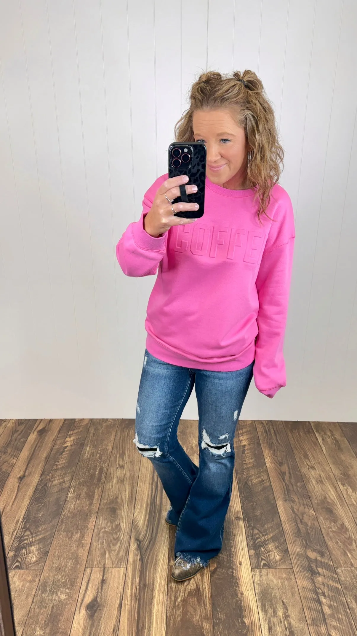 Pink Embossed Coffee Sweatshirt